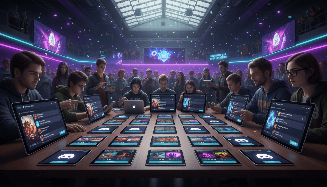 Gaming community event with multiple participants using trading platforms on smartphones and tablets